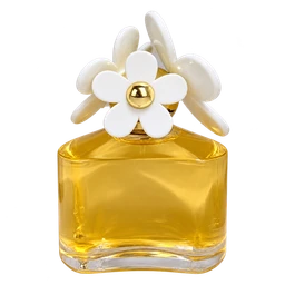 Yellow perfume bottle with a white flower-shaped cap