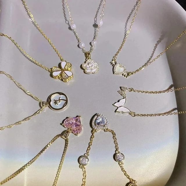 Gold-Plated Enamel & Crystal Pendant Necklaces [18 styles] — source listing image