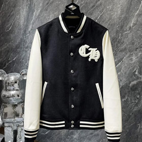 CHINISM CH contrast stitching leather embroidery baseball jacket jacket-4374  
